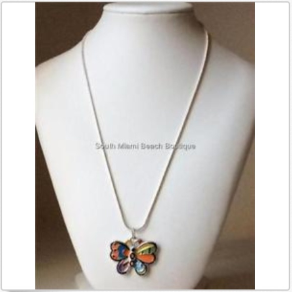 Silver Butterfly Necklace Pop Art 16-18" Colorful - Picture 3 of 8